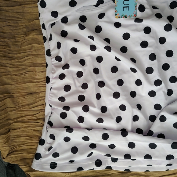 Yonique Women's V-Neck Tankini Top Swimwear Tummy Control-White Polka Dots Sz XL - Picture 6 of 11